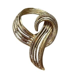 Vintage Monet White Gold Plated Ribbon Brooch Signed 80's Pin